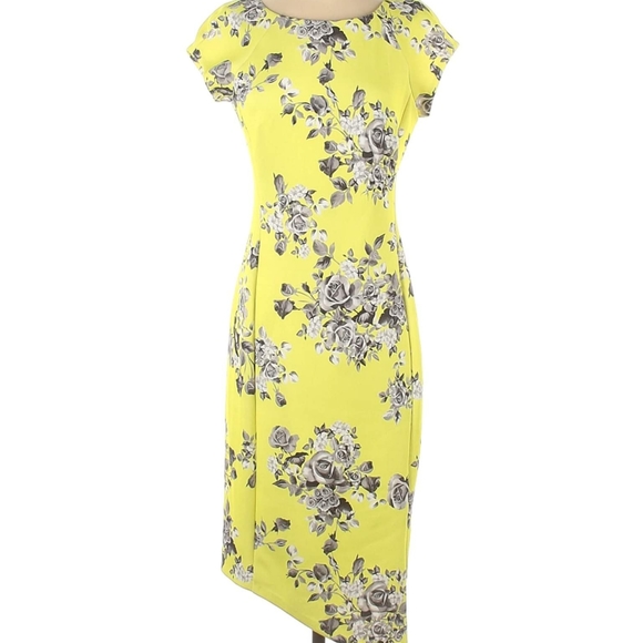 ECI New York yellow floral asymmetrical dress with slit - Picture 3 of 10